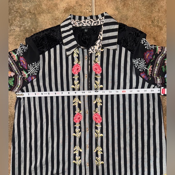 John Mark Black and Gray Striped Floral Embroidered Top - Picture 16 of 16